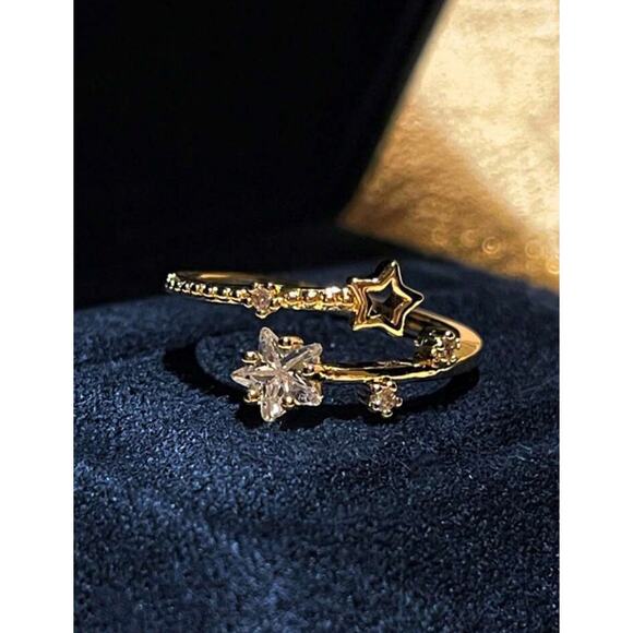 Jewelry - Celestial Pave Crystal Rhinestone Star Decor Cuff Ring, Daily Wear, Gift Ring